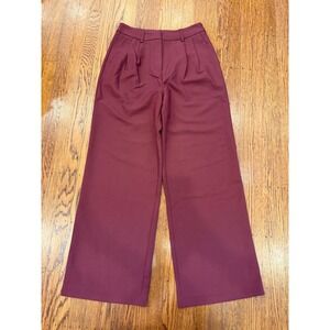COMMENSE Burgundy High Rise Pleated Wide Leg Trousers M